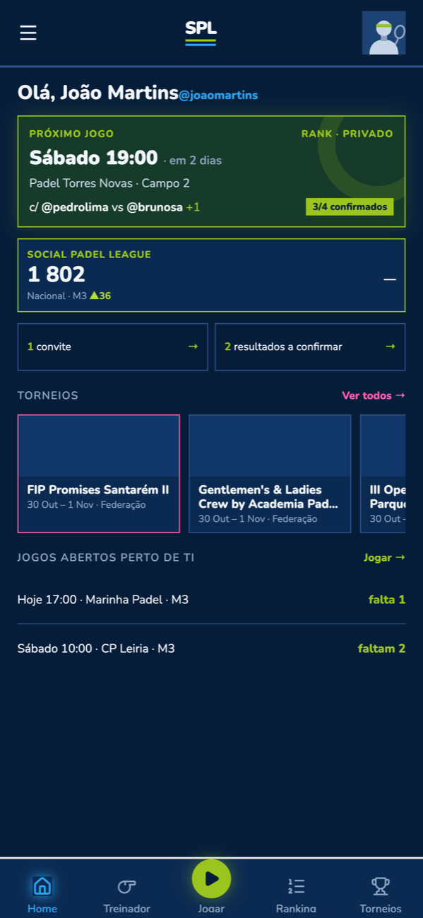 Ecrã inicial da app SPL